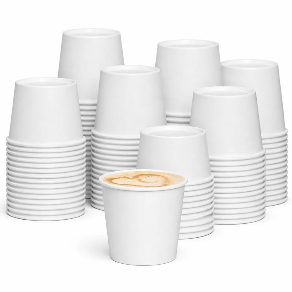 1ABOVE 100 Pack White Disposable Paper Cups, 100% Natural and Recyclable Hot and Cold Drink Cups, Perfect for Homes and Office (6OZ)