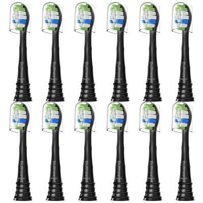 Bullnas Replacement Brush Heads Compatible with Philips Sonicare ProtectiveClean 6100, 5100, 4100 Electric Toothbrush, W Toothbrush Head for Sonicare 6062/95, Black, 12 Count
