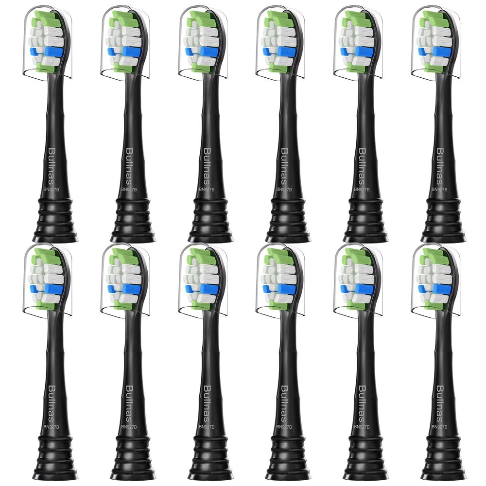 Bullnas Replacement Brush Heads Compatible with Philips Sonicare ProtectiveClean 6100, 5100, 4100 Electric Toothbrush, W Toothbrush Head for Sonicare 6062/95, Black, 12 Count