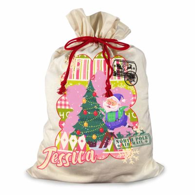 Personalized Large Santa Sack with Name for Christmas Gifts, Reusable Large Drawstring Santa Claus Christmas Gift Bags, Xmas Present Package Bags, Christmas Holiday Party Decorations