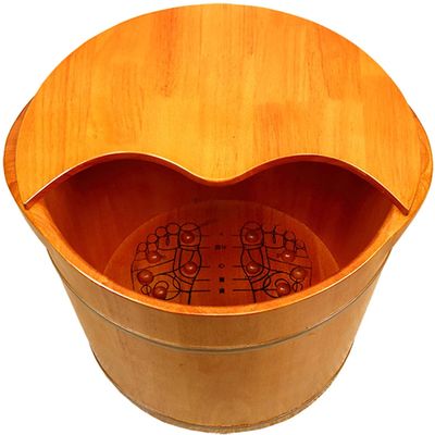 Wood Foot Bath Bucket Wooden Foot Basin Wooden Foot Washing Barrel Home Pedicure Basin Foot Acupuncture Point Massage Bucket Oak Foot Tub 36cm High with Massage Particles Improve Sleep Health Care G