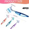 Haikole Denture Brush,4PCS Denture Toothbrush,Dentures Cleaner Brush for Dental Devices,Mouth Guard, False Teeth,No-Slip Handle Dental Appliance Cleaning Brushs (4 Colors 4pcs) view 2