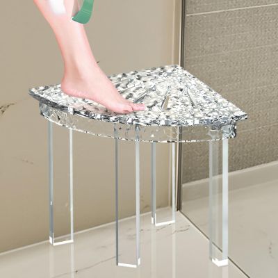 Acrylic Shower Bench - Perfect Corner Shower Stool, Ideal Shower Foot Rest for Shaving Legs & Compact Showers - Waterproof Upgrade from Traditional Wood & Teak Stools