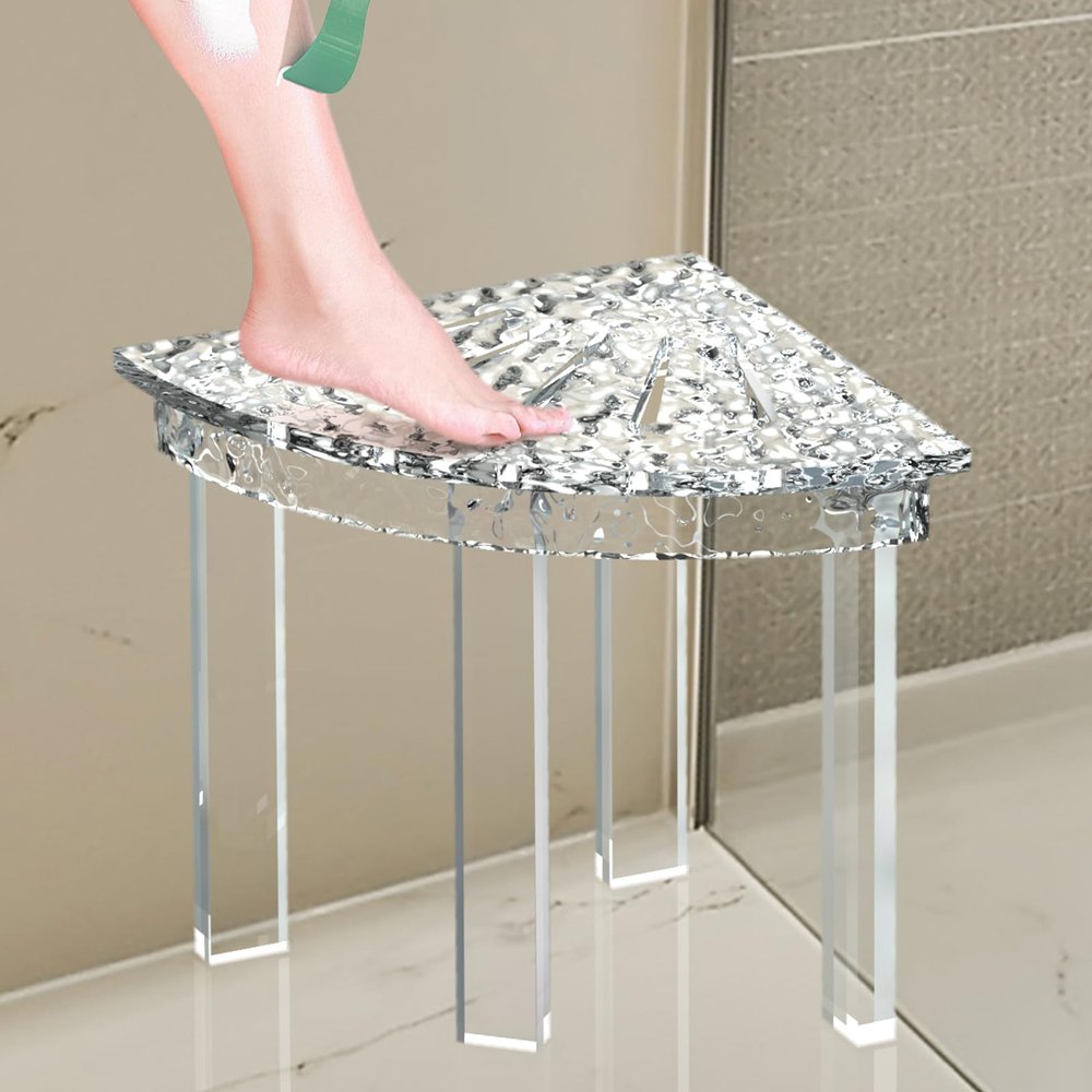 Acrylic Shower Bench - Perfect Corner Shower Stool, Ideal Shower Foot Rest for Shaving Legs & Compact Showers - Waterproof Upgrade from Traditional Wood & Teak Stools