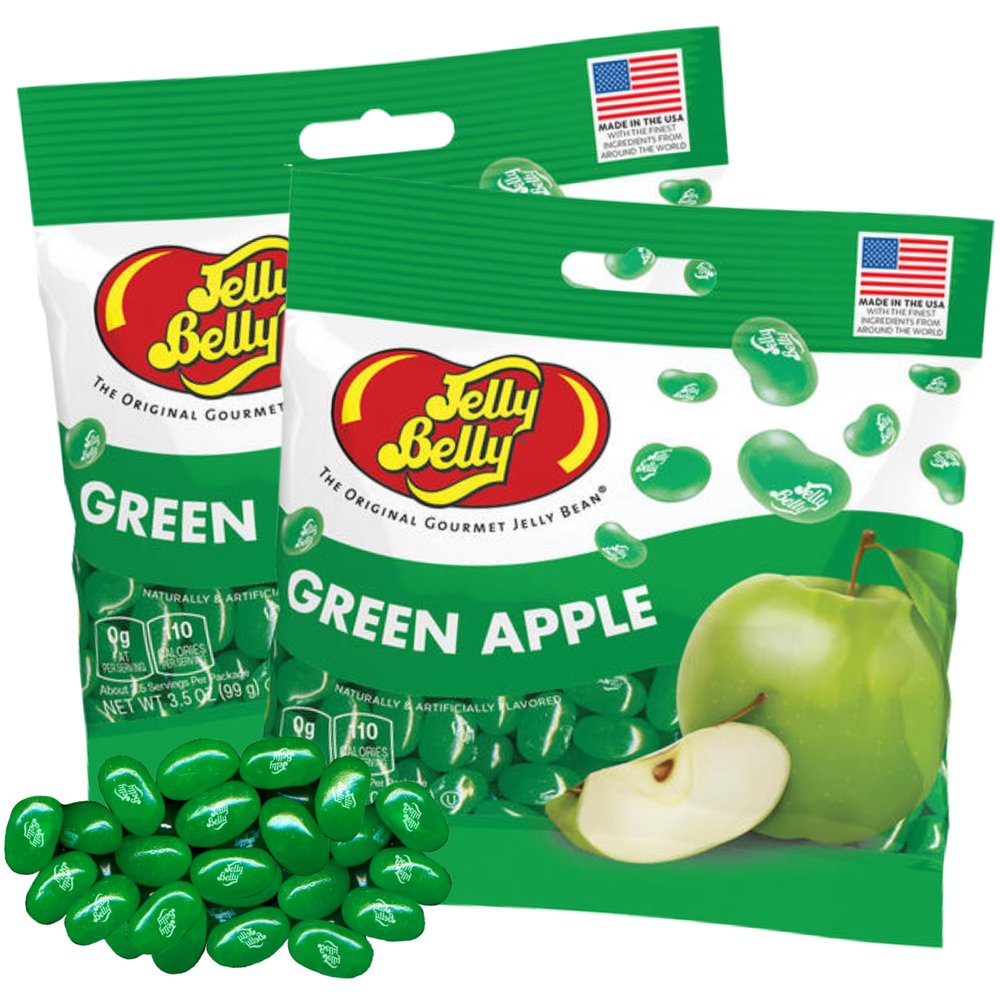 Sweetzo Green Apple Jelly Beans, Individually Wrapped Snacks, Party Favors and Candy Bowl Fillers, 3.5 Ounces, (Pack of 2)