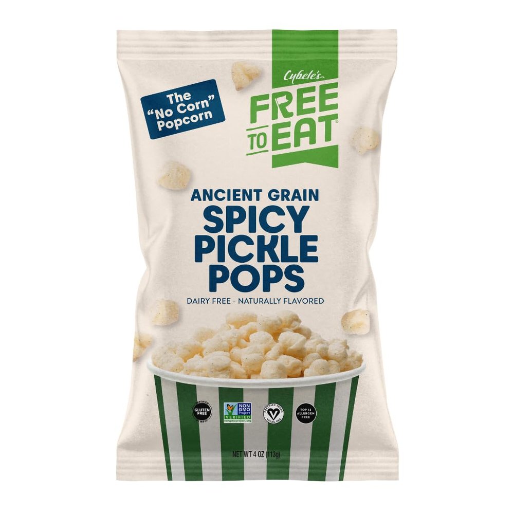 Cybele's Free-to-Eat Ancient Grain Pops - Healthy Snacks, All Natural, Gluten-Free, Vegan, No Preservatives or Additives (Spicy Pickle Pops 4oz, Pack of 6)