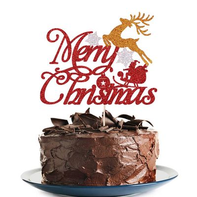 Merry Christmas cake Toppers Glitter Eve Xmas Cupcake Picks for Celebrating Merry Christmas Theme New Year Holiday Party Cake Decorations Supplies  (2)