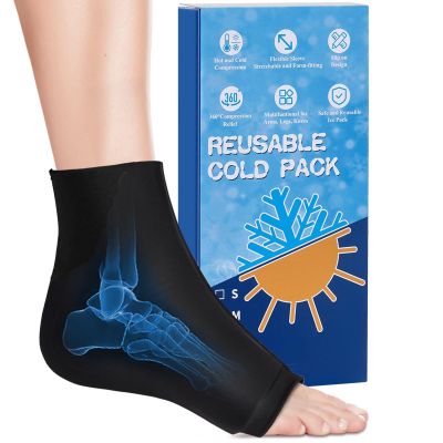 Ankle Ice Pack Wrap for Injuries, NOVASPORT Reusable Foot Gel Ice Pack Flexible Cold Pack Hot & Cold Compression Sleeve for Plantar Fasciitis, Sprained Ankles, Achilles Tendonitis, Foot Heel, Black