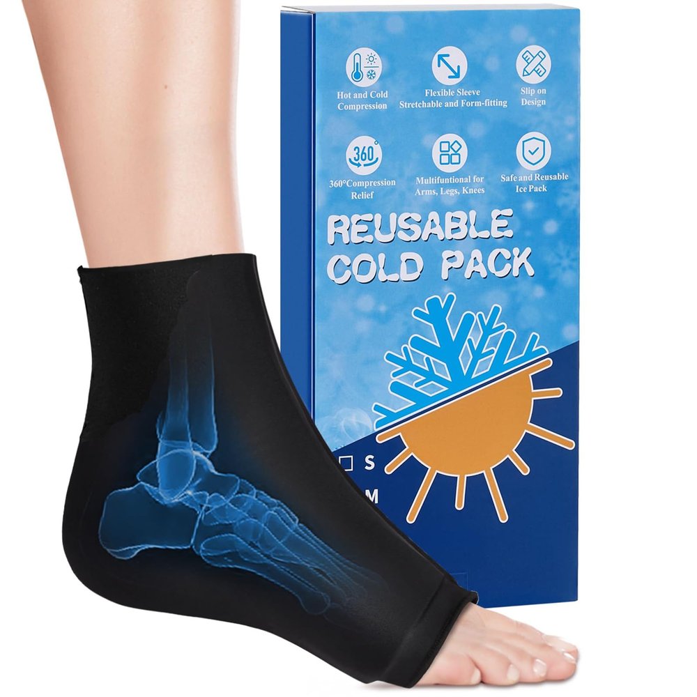 Ankle Ice Pack Wrap for Injuries, NOVASPORT Reusable Foot Gel Ice Pack Flexible Cold Pack Hot & Cold Compression Sleeve for Plantar Fasciitis, Sprained Ankles, Achilles Tendonitis, Foot Heel, Black