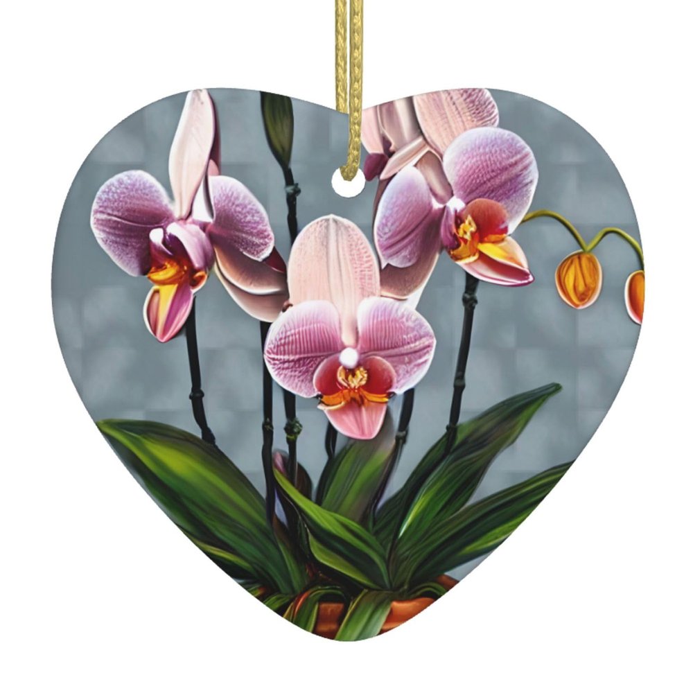 YYHHAOFA Blooming Orchids Christmas Ceramic Love Pendant - Festive Hanging Ornament for Stores, and Homes 3 x 2.7 in