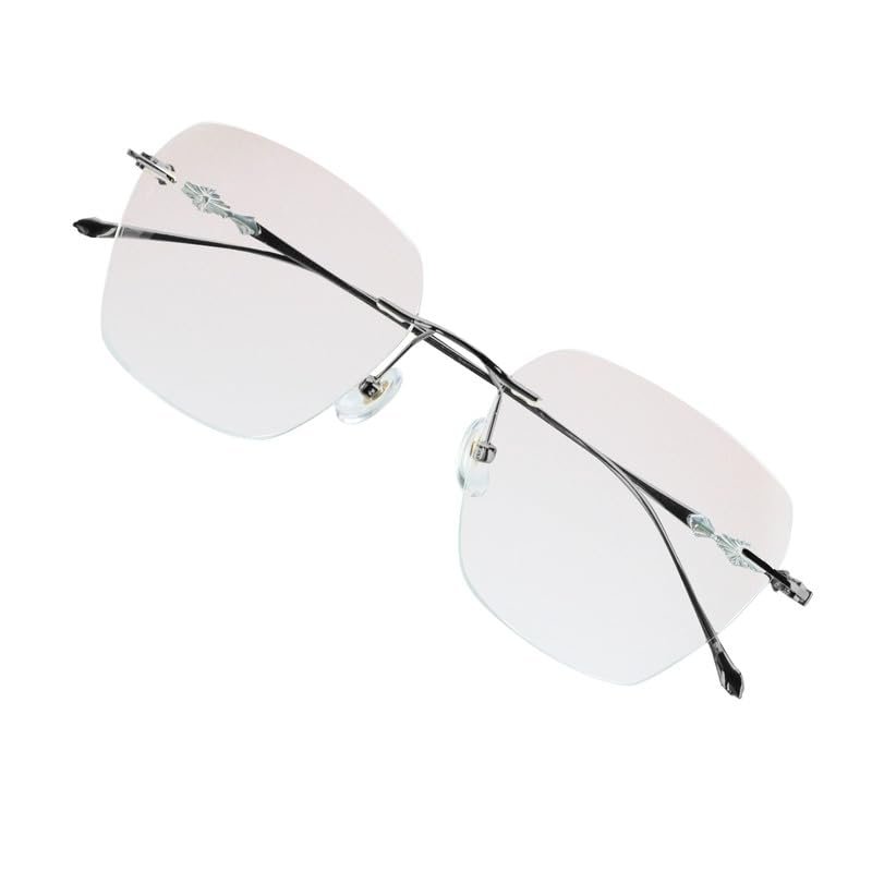 VisionGlobal Pure Titanium Frame for men/women Blue Light Blocking,Hand-set Diamond Fashion Glasses (Black Brown, 2.50 Magnification)
