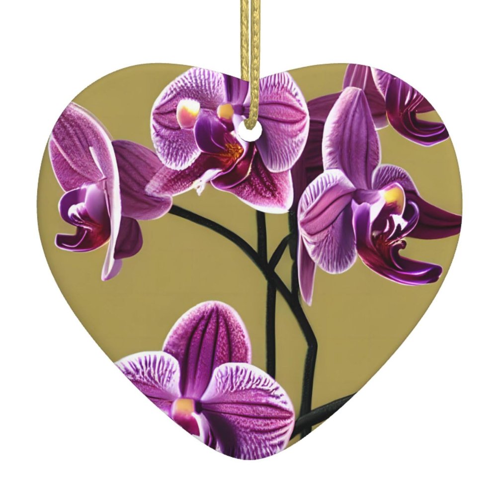 YYHHAOFA Beautiful Orchids Christmas Ceramic Love Pendant - Festive Hanging Ornament for Stores, and Homes 3 x 2.7 in