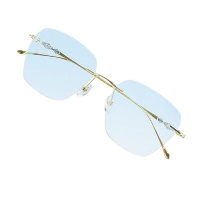 VisionGlobal Pure Titanium Frame for men/women Blue Light Blocking,Hand-set Diamond Fashion Glasses (Golden Blue, 2.50 Magnification)