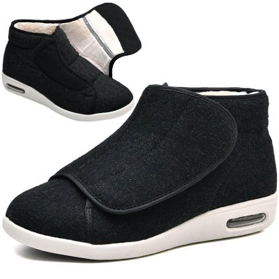Men Adjustable Extra Wide Diabetic Shoes, Women Warm Plush Swollen Feet Diabetic Edema Boots Outdoor Unisex Walking Large Size Sneakers Men 8.5/Women 9.5 Black a