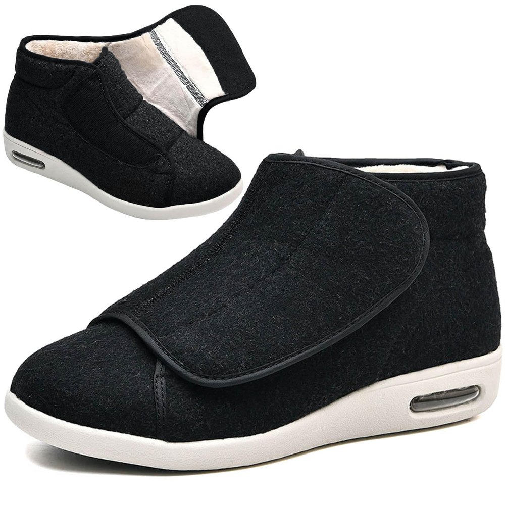 Men Adjustable Extra Wide Diabetic Shoes, Women Warm Plush Swollen Feet Diabetic Edema Boots Outdoor Unisex Walking Large Size Sneakers Men 8.5/Women 9.5 Black a