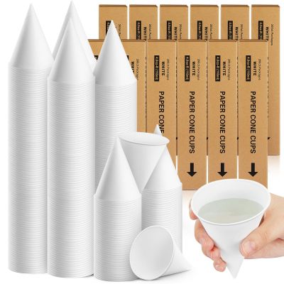 Roshtia 2400 Pcs Paper Cone Cups Thicken Disposable Cone Cups for Shaved Ice, Slushies Water Cooler Dispenser, White (4 oz)
