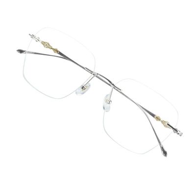VisionGlobal Pure Titanium Frame for men/women Blue Light Blocking,Hand-set Diamond Fashion Glasses (Silver Clear, 4.00 Magnification)