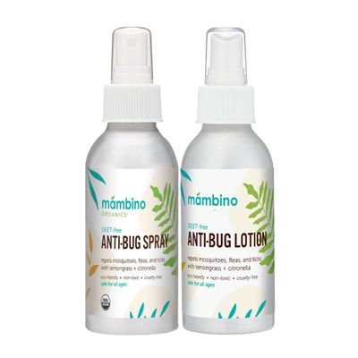 Mambino Organics DEET-Free Anti-Bug Spray & Bug Lotion Set, Organic Bug Spray with Essential Oils, Travel Size Camping Essential, Baby & Kid-Friendly, Vegan & Cruelty-Free, 8 oz, 2 Pack