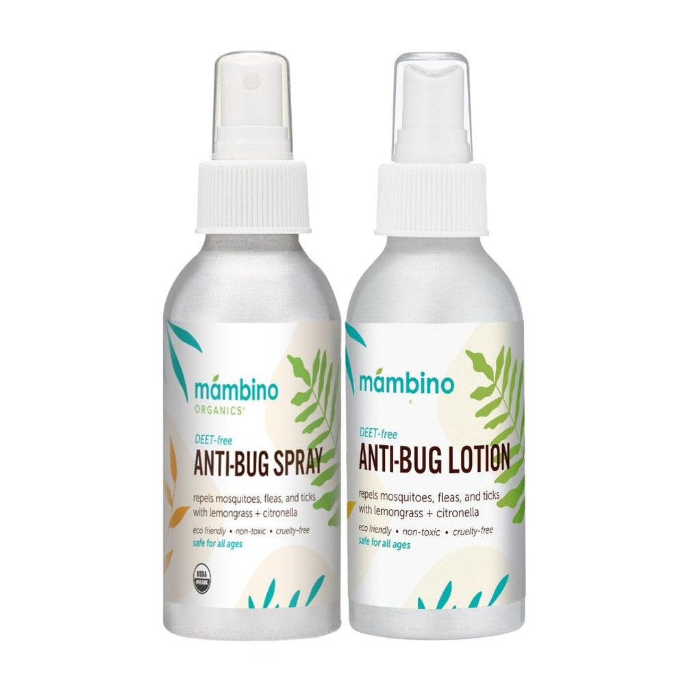Mambino Organics DEET-Free Anti-Bug Spray & Bug Lotion Set, Organic Bug Spray with Essential Oils, Travel Size Camping Essential, Baby & Kid-Friendly, Vegan & Cruelty-Free, 8 oz, 2 Pack