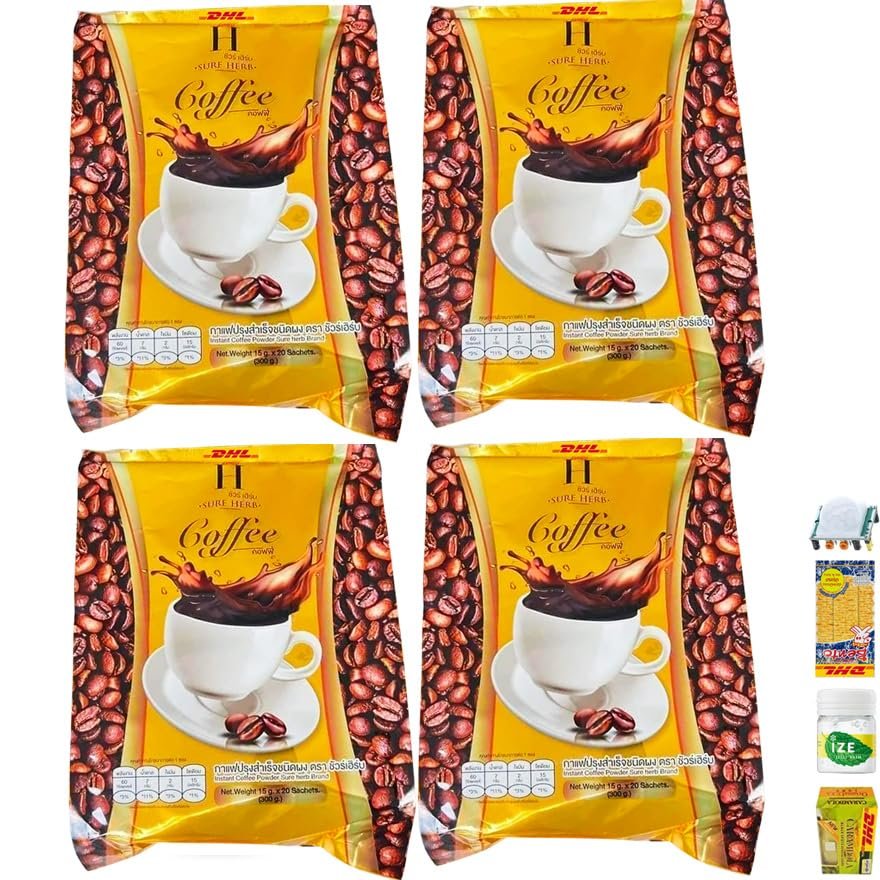 SHIPPING BY DHL Sure Herb Coffee Big Size Snack 0% Sugar Delicious Sweet Mellow Good Shape 20Sachets (Packs of 4) By Beautygoodshop [Get Free For You Beauty Gifts]