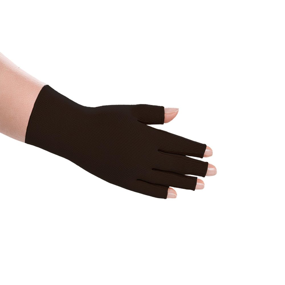 Juzo Seamless Compression Gloves & Gauntlets, 20-30 mmHg, Glove | Fingerless Gloves for Women & Men for Swelling, Moderate Edema & Lymphedema Management | Black, Large