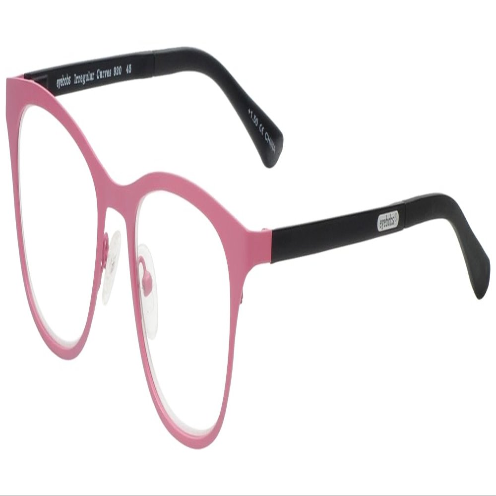 Calabria EB Irregular Curves Square Blue Light Blocking Reading Glasses +1.00 Satin Pink Black Women