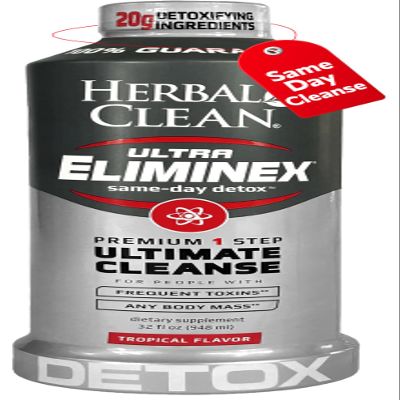 Herbal Clean Same Day Ultra Eliminex Detox Cleanse Drink* (32 fl oz) - Tropical Fruit Flavor Full Body Cleanse Detox Drink with Milk Thistle Seed* for high Toxin*, Vitamin B12 for Men & Women