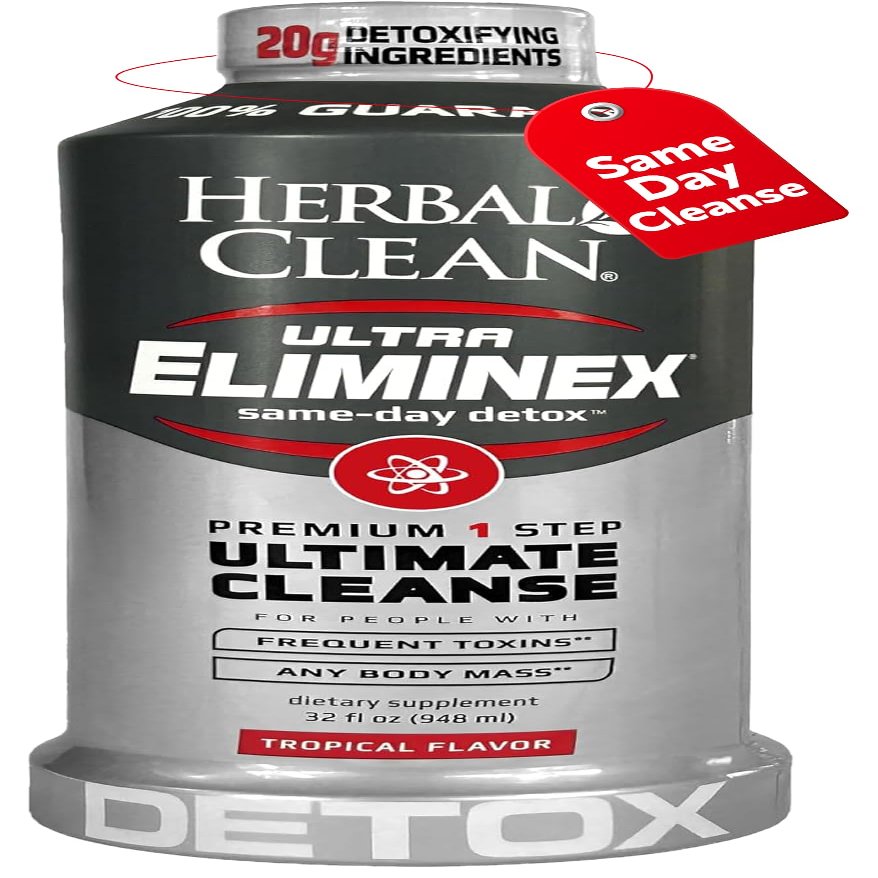 Herbal Clean Same Day Ultra Eliminex Detox Cleanse Drink* (32 fl oz) - Tropical Fruit Flavor Full Body Cleanse Detox Drink with Milk Thistle Seed* for high Toxin*, Vitamin B12 for Men & Women