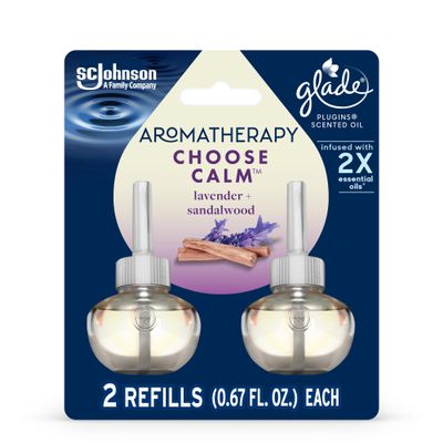 Glade Aromatherapy PlugIns Refills Air Freshener, Choose Calm Scent with Notes of Lavender & Sandalwood, 0.67 Fl Oz, 2 Count