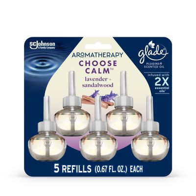 Glade Aromatherapy PlugIns Refills Air Freshener, Choose Calm Scent with Notes of Lavender & Sandalwood, 0.67 Fl Oz, 5 Count