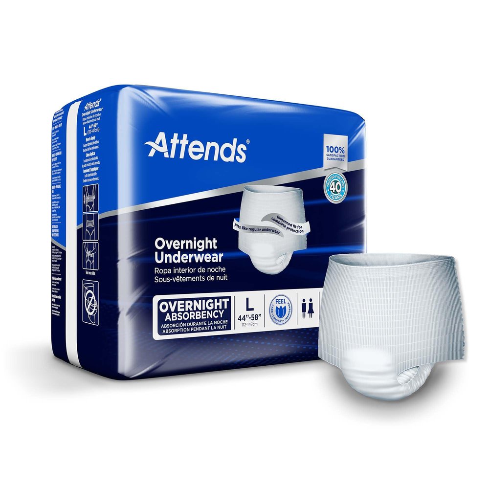Attends Overnight Underwear for Adult Incontinence Care with ConfidenceCuff Protection, Overnight Absorbency, Unisex, Large, 14 Count (x4)