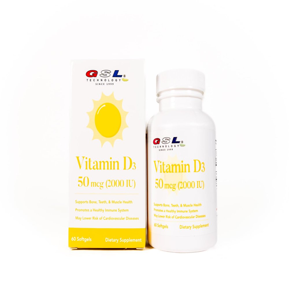 GSL Technology | Vitamin D3 | 50 mcg (2000 IU) Per Softgel | Dietary Supplement for Bone Health | Made in USA | 2 Pack of 60 Count (120 Softgels Total)