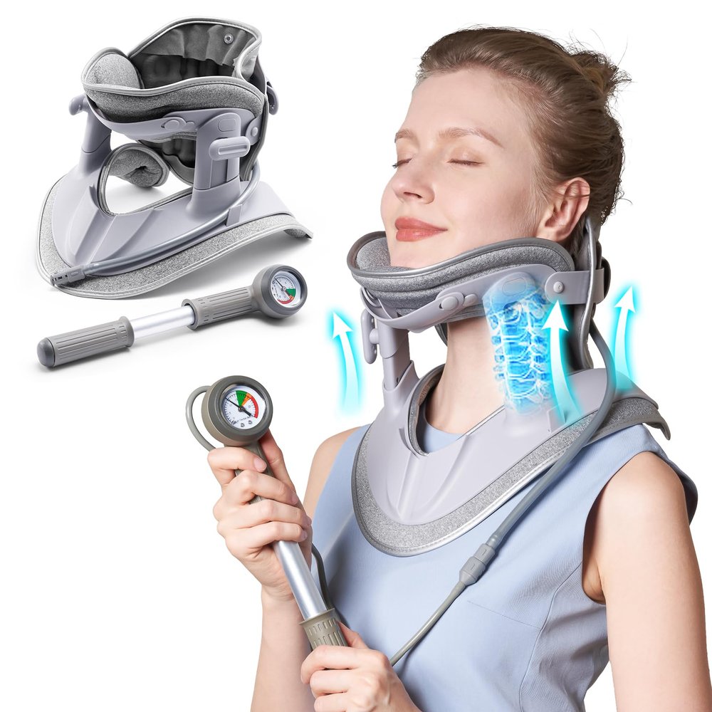 Cervical Neck Traction Device, Adjustable Cervical Traction Device with 3 Power Traction, 8 Airbag Support for Neck Pain Relief Neck Stretcher Air Pump Neck Brace