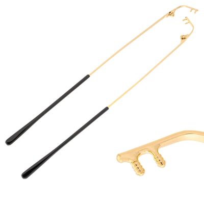 HALLMERS 2pcs Pair Gold 16cm Metal Rimless Glasses Temple Arms Replacement Part - Hinge Eyeglass Frame 3mm Peg Inserts Reading Specs Framesless Spectacles End Tip Hook Arm Rims Ear Tip