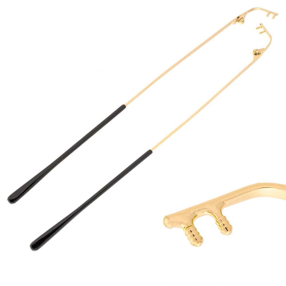 HALLMERS 2pcs Pair Gold 16cm Metal Rimless Glasses Temple Arms Replacement Part - Hinge Eyeglass Frame 3mm Peg Inserts Reading Specs Framesless Spectacles End Tip Hook Arm Rims Ear Tip