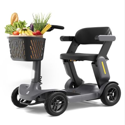 Glashow S3 Folding Mobility Scooter for Seniors & Adults  4-Wheel All-Terrain Electric Scooter, 25 Mile Range, 6 MPH, 265 lb Capacity, Reverse, LED Lights & Basket  Gray