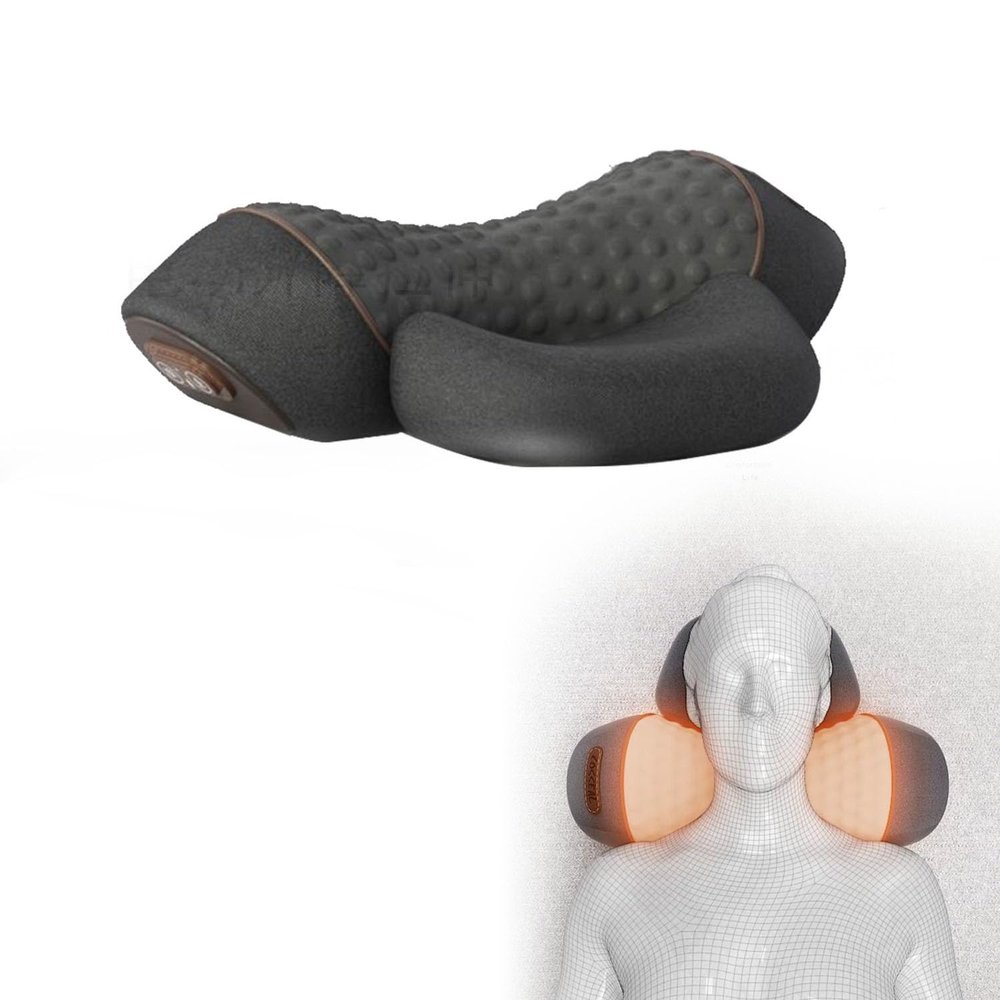 3-in-1 Neck Pillows for Pain Relief Sleeping, Heated Neck Stretcher for Pain Relief, Heated Memory Foam Cervical Neck Pillow with USB Heating for Stiff Neck Pain Relief,Black,B