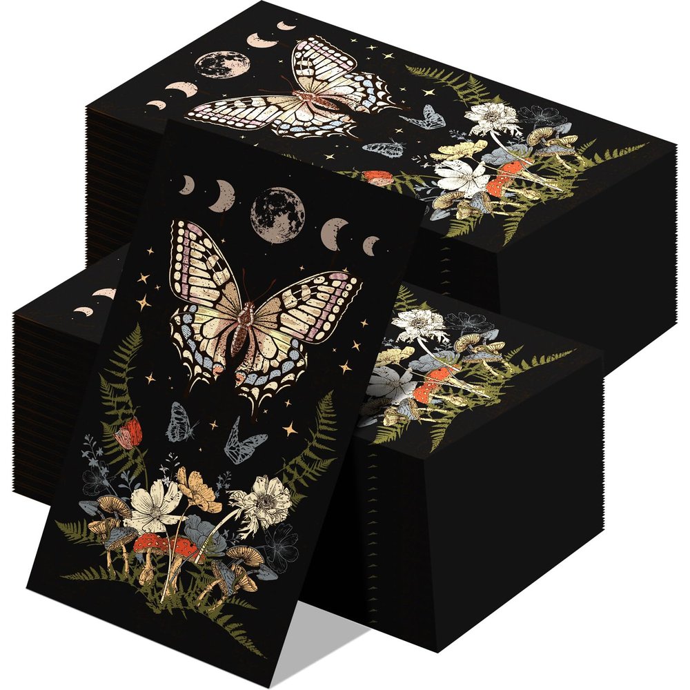 200 Pcs Butterfly Mushroom Guest Napkins 2 Ply Disposable Vintage Guest Paper Towels Butterfly Mushroom Woodland Moon Cocktail Hand Napkins for Bathroom Home Dining Kitchen