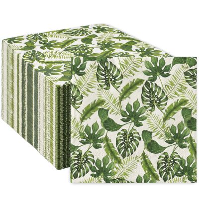 80 Pack Tropical Leaves Paper Napkins Watercolor Palm Leaves Disposable Napkins Summer Green Decorative Luncheon Dinner Napkins for Party Supplies Table Decor, 6.5 x 6.5 Inch