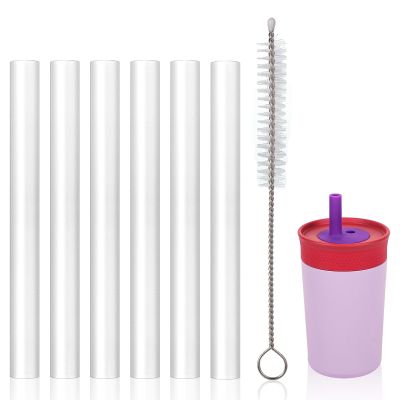 6pcs Replacement Straws for Owala Kids 12oz Stainless Steel Tumbler, Compatible with Owala Kids 12oz Water Cup Reusable Plastic Straws with Cleaning Brush Tumbler Accessories, BPA-free (Clear)