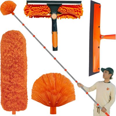 20+ Feet High Reach Duster Kit with 3-14 ft Extension Pole High Ceiling Dusting and Window Cleaning Kit with Spliceable Pole - Window Washer & Squeegee, Cobweb Duster, Fan Blade and Feather Dusters