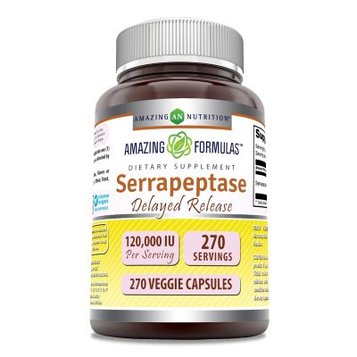 Amazing Formulas Serrapeptase 120,000 iu Supplement | Veggie Capsules | Non-GMO | Gluten Free | Made in USA (270 Count)