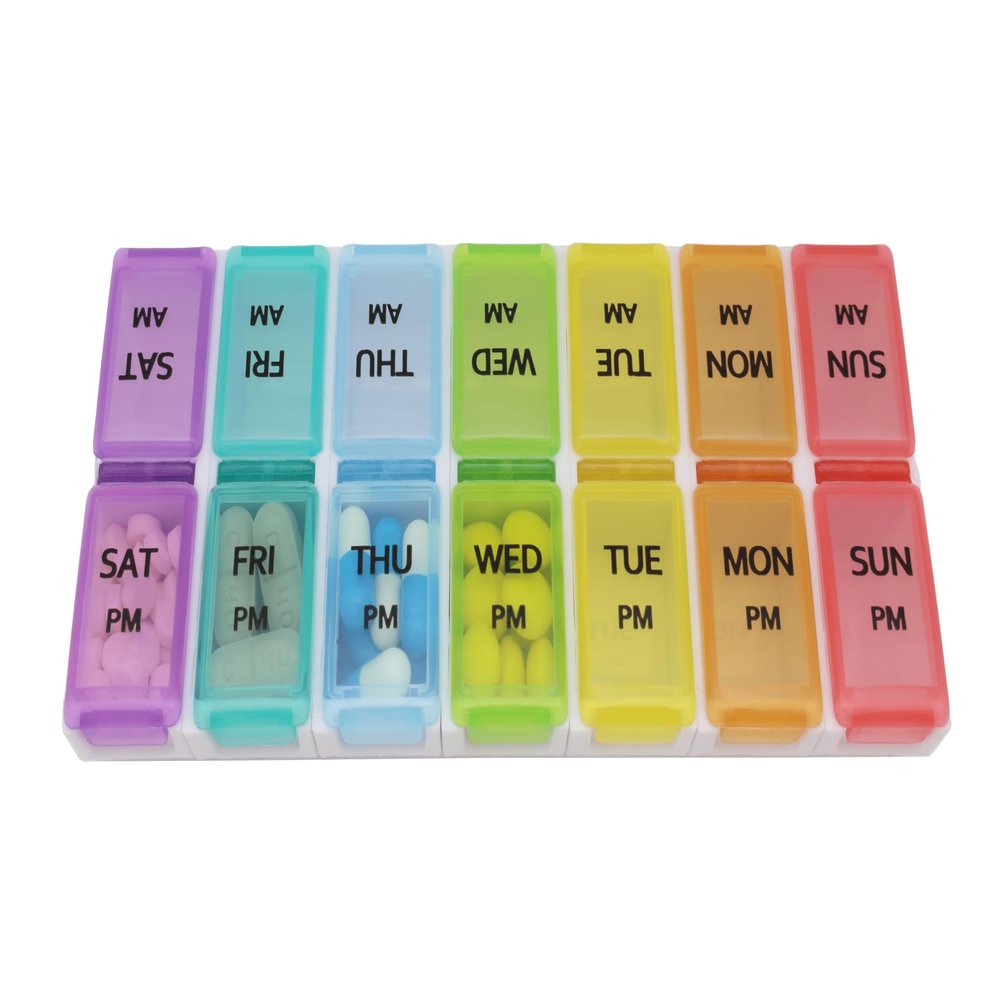 7 Day Weekly Pill AM PM Organizer, ShysTech Large Pill Case Pill Box for Pills/Vitamin/Supplements/Medication (Separable, Small Multi-Color)