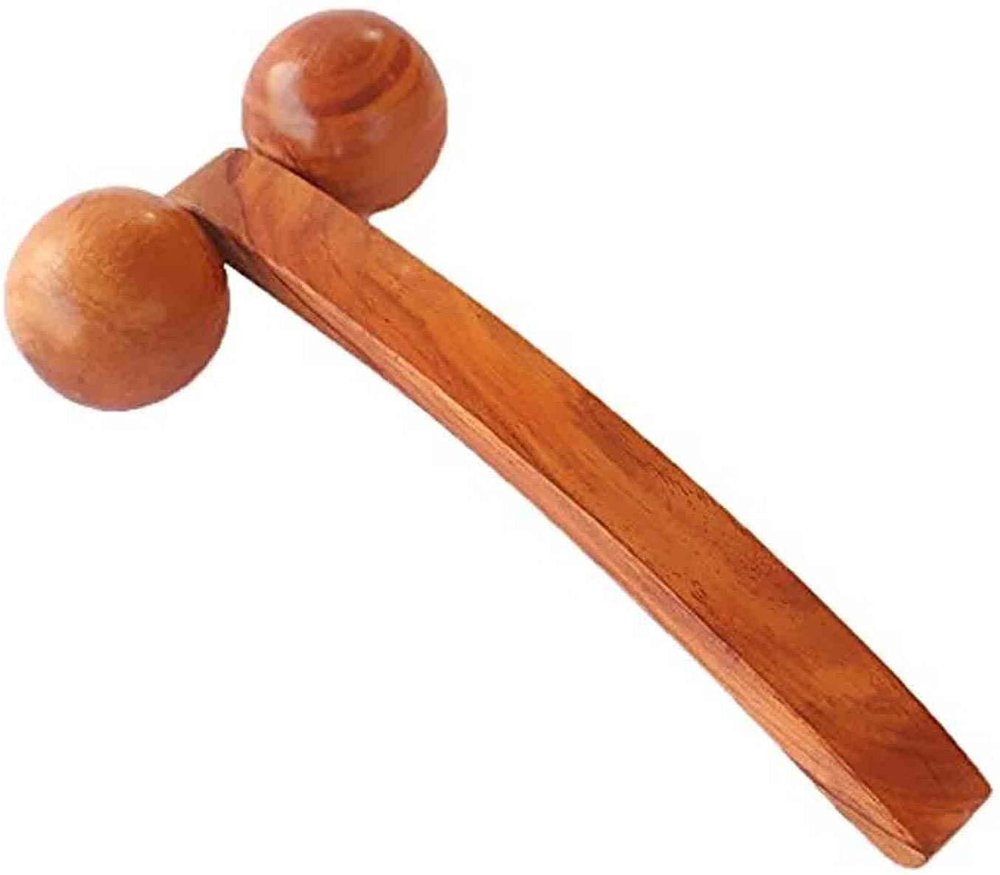 Boscaiola24 Wooden Handmade Body Massager, Foot & Back Acupressure Roller Pain Relief Massager with Long Handle, Wooden 2 Ball Roller Massager - Brown, 10 inch