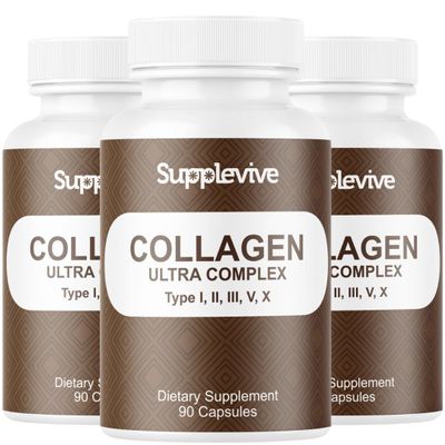 Supplevive Collagen Ultra Complex Types I, II, III, V & X Multi Collagen Protein Peptides, Supports Hair, Skin & Nails - Joint Support, Pure Hydrolyzed Collagen Peptides, Supplement 90 Capsules (3)