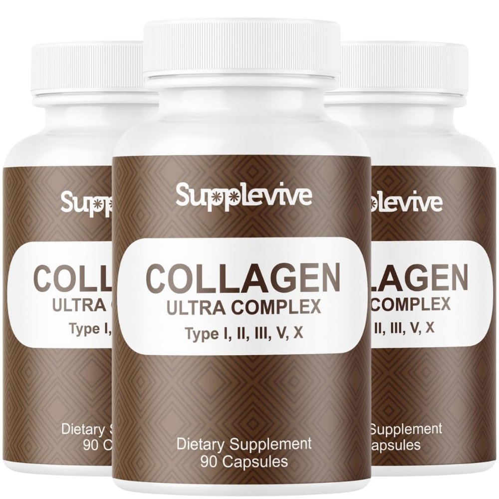 Supplevive Collagen Ultra Complex Types I, II, III, V & X Multi Collagen Protein Peptides, Supports Hair, Skin & Nails - Joint Support, Pure Hydrolyzed Collagen Peptides, Supplement 90 Capsules (3)