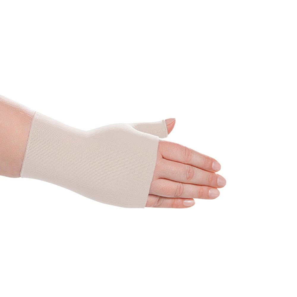 Juzo Soft Seamless Compression Gloves & Gauntlets, 20-30 mmHg, Gauntlet | Fingerless Gloves for Women & Men for Swelling and Moderate Edema & Lymphedema Management | White, Large, Right