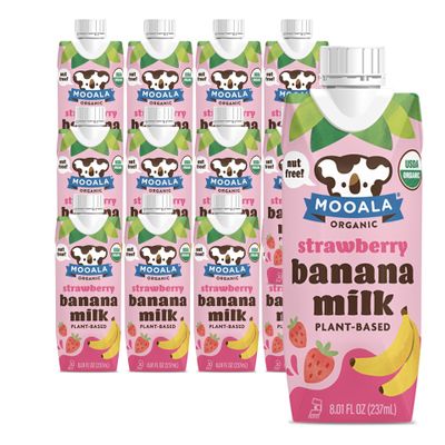 Mooala - Organic Strawberry Bananamilk, Lunchbox Friendly, Shelf-Stable, Non-Dairy, Nut-Free, Plant-Based Beverage, On the Go 12 Pack