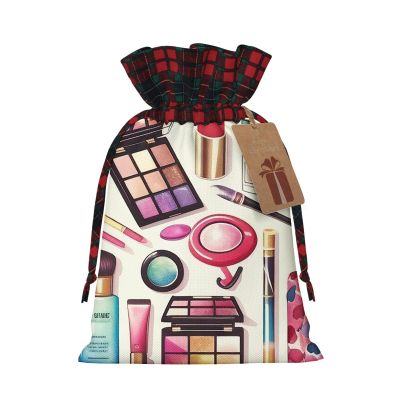 Yioniii Lots of cosmetic Products with Watercolor pattern Christmas Bags with Drawstring, Christmas Gift Bags Treat Sacks Gift Xmas Holiday Party Favors BagsMulticolour,S