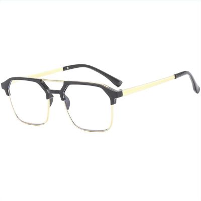 Fashion Double-bridge Half-frame Reading Glasses for Men and Women, Blue Light Blocking Computer Readers (Color : Gold, Size : 3.0x)